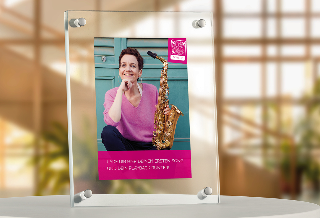 Aufsteller für das Programm Saxophon leicht gemacht mit Katja Lau